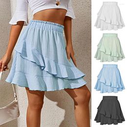 Skirts Woman Harajuku 2022 Clothing Boutique Pure Color With Ruffle Bubble Cloth Falbala Womens