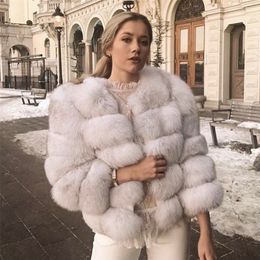 Women's Fur Faux 50CM real fur coat women winter thick jacket short wholesale genuine sleeve 220928