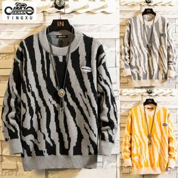 Men's Sweaters Fall Classic Mens Sweater Contrast Trim Zebra Stripe Pattern Long DropSleeve Relaxed Fit Crew Neck Sweater Korean Fashion 220928