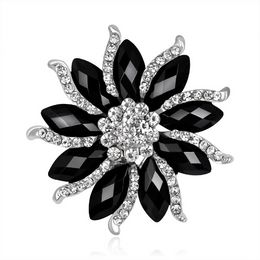 flower brooch for dress UK - Black Crystal Flower Brooch Wedding Bouquet Brooch Pins Women Dress Suits Brooches Fashion Jewelry Will and Sandy Gift