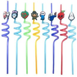 Halloween Drinking Straw Reusable Crazy Loop Twisted Straws Cartoon Pumpkin/Skull/Spider Decor Party Drinkware Supplies RRB15850