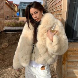 Women's Fur Women Natural Coat With Lapel Collar Fashion Milk Yellow Colour Real Jacket Genuine Leather Trendy Overcoats