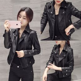 Women's Leather Faux Spring Autumn Women Short Black PU Zip Up Jacket Slim Fashion Motorcycle Outwear Casual Wild Coat 220928