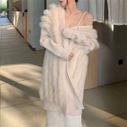 Womens Fur Faux Women Real Knitting OverSize Loose Spring Strip Sewed Together Outside Decoration Ladys Fashion Sweater Coat 220927