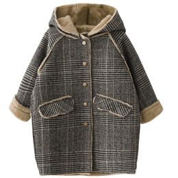 Coat 4 15 Year Children Outwear Winter for Girl Plaid Thicken Woolen Jacket Teenage Kids Outfit Long Outerwear Warm Fleece 220927