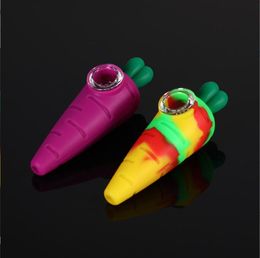 Latest Oil Burner Silicone Pipes Glass Bowl Carrot Shape Cover Hand Tobacco Smoking water Pipe Dry Herb For Silicon Bong Glass Bubbler