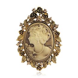 Ancient retro Frame Lady Portrait Brooch Pin Fashion Business Suit Tops Corsage Rhinestone Brooches Fashion Jewellery