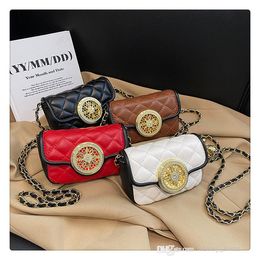 girl fashion handbags Retro texture chain kids one shoulder lipstick bag cross-body children PU diamond casual messenger bags F1522