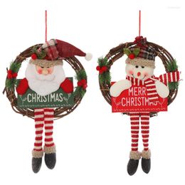 Christmas Decorations XXFA Pendant Cute Long Legged Plush Doll Rattan Wreath Door Hanging Ornament For Xmas Tree Party Decoration Props
