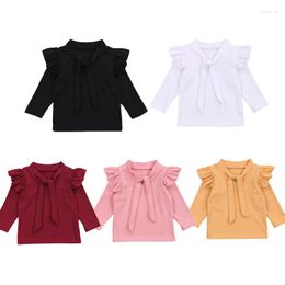 Shirts 1-5Years Princess Infant Baby Girls Autumn T Tops Ruffles Long Sleeve Bowknot Collar Solid Pullover