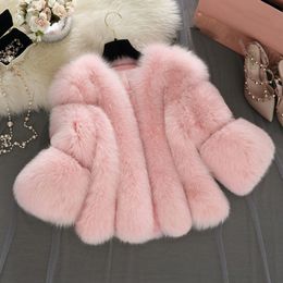 Womens Fur Faux Biyaby Winter Fashion Coat Elegant Fluffy Thick Warm Jacket Female Pink Short ry Outerwear 220927