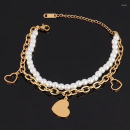 Charm Bracelets Heart Unusual Pearl Bracelet For Women Stainless Steel Butterfly Charms Chain Double-layer Jewelry