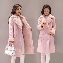 Trench Coats Winter Jacket Women Suede Fur Winter Coat 2022 Fashion Thick Faux Sheepskin Long Jacket Overcoat Female Solid Warm Trench Coats Y2209