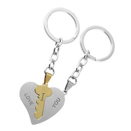 Couple Keychains I Love You Stainless Steel Heart Keychain Key Pendant Key Chain Gift Keyring