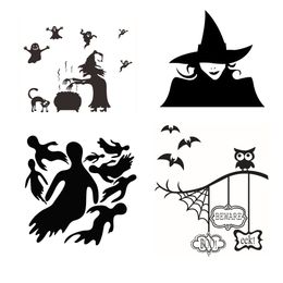 Halloween Wall Stickers Owl Bat Witch Spider Art Wall Decal for Window Ceiling Decoration Party Supplies