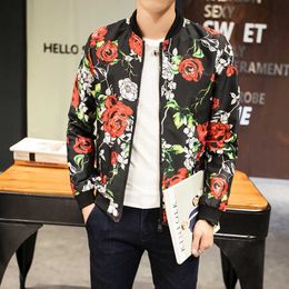 Men's Jackets Men Flowers Print Cotton Twill Autumn Casual Bomber Jacket Spring Pockets Slim Fit Jaqueta Masculina Coats T220926