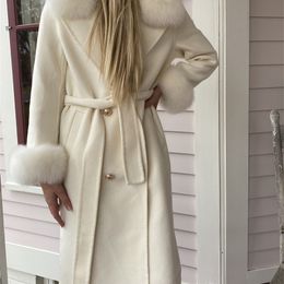 Womens Fur Faux OFTBUY Real Coat Winter Jacket Women Natural Collar Cashmere Wool Blends Long Outerwear Ladies Streetwear 220927