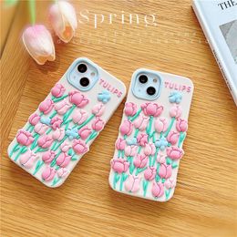 3D Tulip Soft silicon Cases For iPhone 15 14 plus 13 12 11 Pro Max star mobile phone back Cover capa funda Shockproof Anti-fall beautiful floral case 400pcs