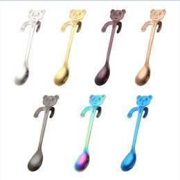 Creative Cartoon Spoon Stainless Steel Gold-plated Panda Coffee-Spoon Cute Hanging Stirring-Spoon Short Handle Dessert Spoons RRB15873