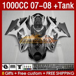 Fairings Kit & Tank For SUZUKI GSXR1000CC GSXR-1000 K7 GSXR 1000 CC 07-08 Bodywork 158No.102 1000CC GSXR1000 2007 2008 Body GSX-R1000 GSX R1000 07 08 Fairing grey glossy