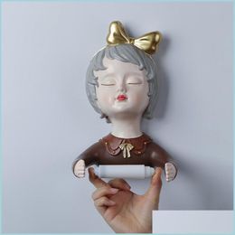 Tissue Boxes Napkins Creative Resin Bow Girl Scpture Roll Toilet Wall Mounted Holder Paper Box Bathroom Decoration Accessories Drop Dhkvo