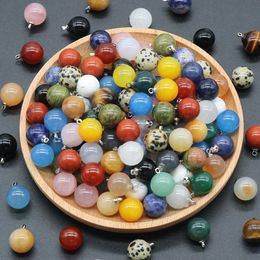 Natural Stone Opal Rose Quartz Tiger's Eye Agate Healing Crystal Ball Pendants Charms for Diy Earrings Necklace Jewelry Making