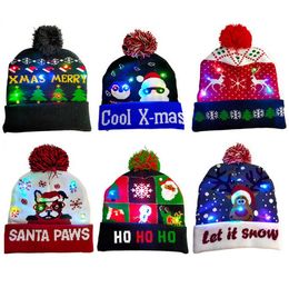 28 Styles 2022 New Year LED Knitted Christmas Hat Beanie Light Up Illuminate Warm Hat For Kids Adults Decor