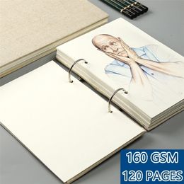 Notepads Retro Spiral Sketchbook Linen Hardcover 120 Pages 160GSM Refillable Notebook for Art Drwaing Stationery School Supplies 220927