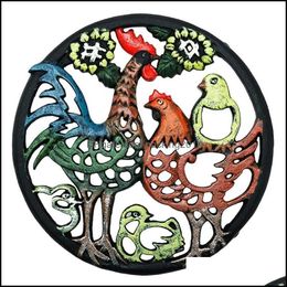 Mats Pads Rooster Placemat Iron Art Hollow Insation Cushion Cock Kitchen Dining Table Kitchenware Pot Bowl Anti-Scalding Pad Drop De Dhzgu