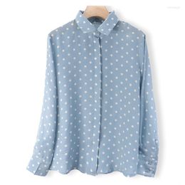 Women's Blouses Women Summer Natural Silk Blouse Real Long Sleeve Basic Shirt Dots Print Top Shirts For