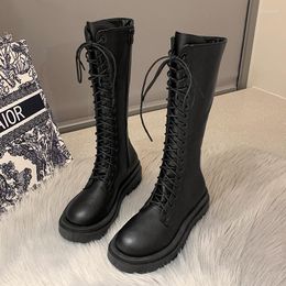 Boots Women 2022 Women's Thicken Winter Knight Knee High Long Square Heel Retro Black Motorcycle Botas Mujer