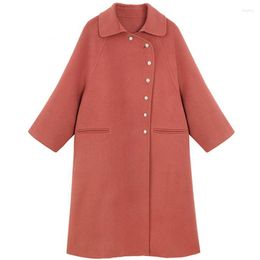 Women's Wool Women's & Blends 2022 Long Double-sided Woolen Cloth Coat Doll Collar Fashion A Line Loose Straight Ladies Single-breasted