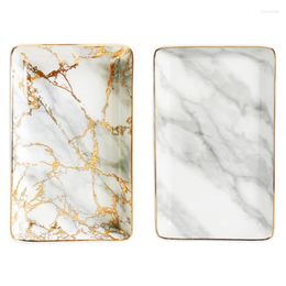 Jewellery Pouches 2PCS Ceramic Storage Tray Nordic Style Rectangular Marble Pattern Practical Decoration Display Gold & Grey