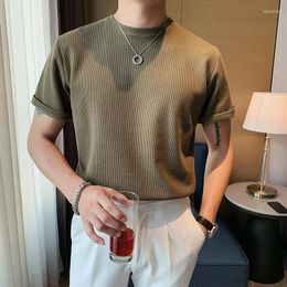 Men's T Shirts Men 2022 Summer Solid Color Ice Silk Knit Male O-neck Casual Tees Men's Sim Fit Short Sleeve Sweater T-shirts N06