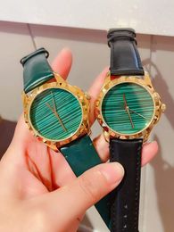 New Female Male Green Malachite Watches Couples Sapphire Crystal Glass Wristwatch Women Men Genuine Leather Quartz Watch Geometric Animal Clock 38mm