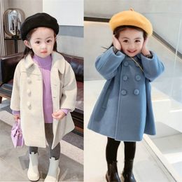 Coat Jackets Girls Double Breasted Woolen Overcoat Cotton Trench Lapel Kid's girl children's winter 2 6Y 220927