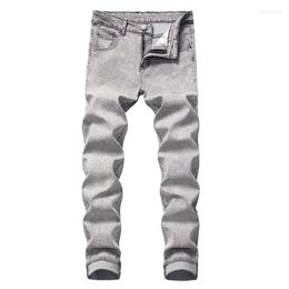 Men's Jeans Men's Men Patch Design Classic Homme Denim Straight Washed Cotton Pants Grey Brand Fashion Casual Male