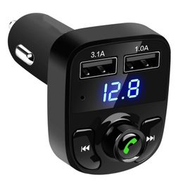 samsung player UK - X8 FM For Iphone Samsung Wireless Transmitter Modulator Chargers Usb Charger Bluetooth Handsfree Car Kit Audio Player Charge Dual USB