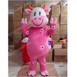 Performance Pink Cow Mascot Costume Halloween Christmas Fancy Party Dress Cartoon Character Outfit Suit Carnival Unisex Adults Outfit