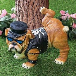 Decorative Objects Figurines Resin Bulldog Peeing Dog Statue Creative Home Ornaments Miniatures Outdoor Garden Yard Landscape Decoration 220928