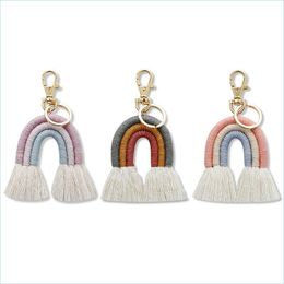 Keychains New Weaving Rainbow Keychains For Women Boho Handmade Key Holder Keyring Rame Bag Charm Car Hanging Jewellery Gifts Drop Deli Dhj5L
