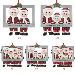 Fast Resin Christmas Decorations Cute Christmas Family Ornament Red Plaid Santa Claus Pendant DIY Name Photo Frame Xmas Tree Ornaments Gifts RRE14565