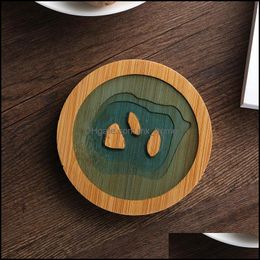 Mats Pads Chinese Resin Coasters Non-Slip Insation Mat Bamboo Waterproof Placemat Tea Coffee Cup Pad Kitchen Table Decoration Drop D Dhb7R