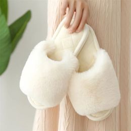 chic house slippers UK - Slippers Winter House Women Faux Fur Chic Open Toe Ladies Plush Shoes Indoor Floor Memory Foam Bedroom Fluffy Slides 220926