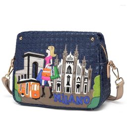 Evening Bags Women Leather Patchwork Embroidery Purse Cross Body Messenger Bag Shoulder Braccialini Style Art Cartoon Milan Girl