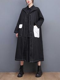 Trench Coats Black Vintage Oversized Long Trench Coat For Women Clothes Pocket Fashion Casual Loose Outerwear Cardigan New Spring Autumn2022 Y2209