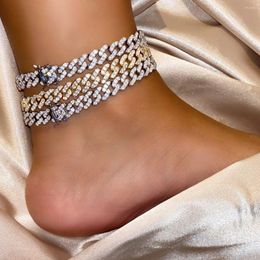 Anklets 9" 10" Pink White Gold 3 Color 9mm Width 5A Cz Cuban Link Chain Leg Foot Jewelry 2022 Summer Anklet