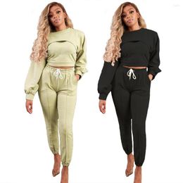 Women's Tracksuits Spring Fall Solid Clothes 3Piece Sets For Women's Teen Girls Casual Sexy Crop Top Tee Vest Tank Drawstring Pant