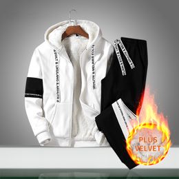 Winter Warm Thicken Men Sets Casual New Tracksuits Mens Fleece Sweatshirt Jacket Pants Two Pieces Sets Male Hooded Sports Suit