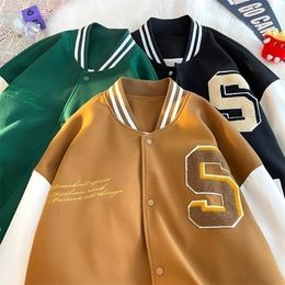 Mens Jackets Retro Letter S Embroidered Baseball Uniform Women Autumn Loose Couple Street Winter Bomber Jacket Men 220928